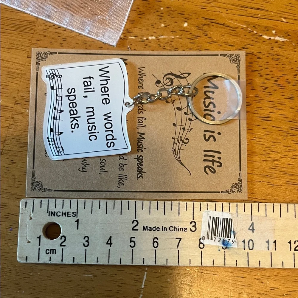 Music Is Life Quote Keychain with Organza Bag and Card